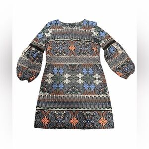 MSK Bohemian Shift Dress With Long Bell Sleeves - Size M - Like New